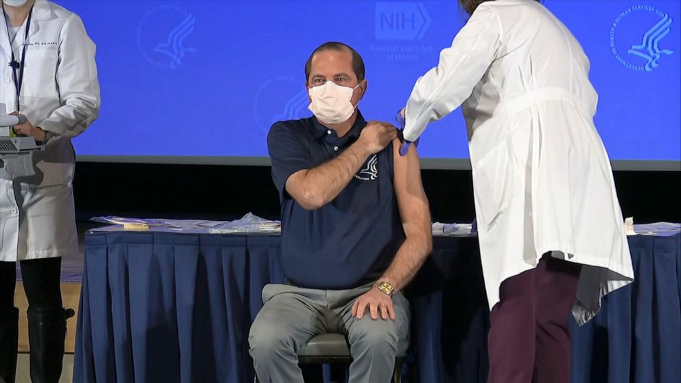 PHOTO: Alex Azar receives his first dose of the COVID-19 vaccine at the National Institutes of Health, Dec. 22, 2020 in Bethesda, Maryland. 