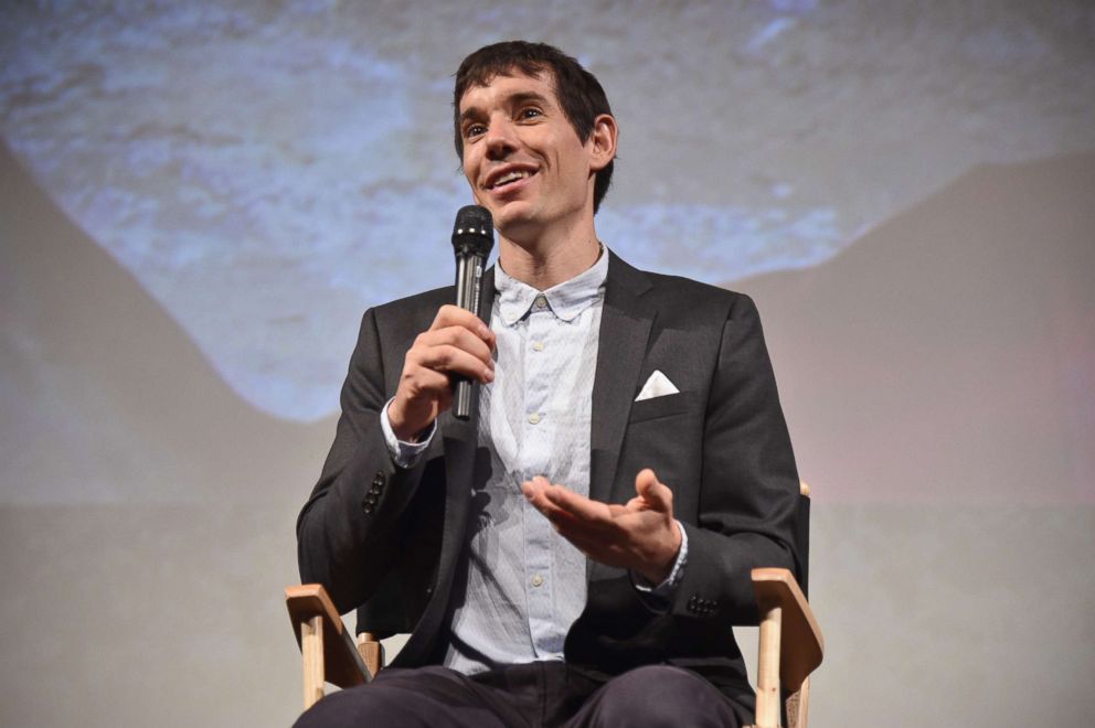 PHOTO: Alex Honnold speaks onstage during the New York City premiere of National Geographic Documentary Films' "Free Solo" at Jazz at Lincoln Center, Sept. 20, 2018, in New York City.