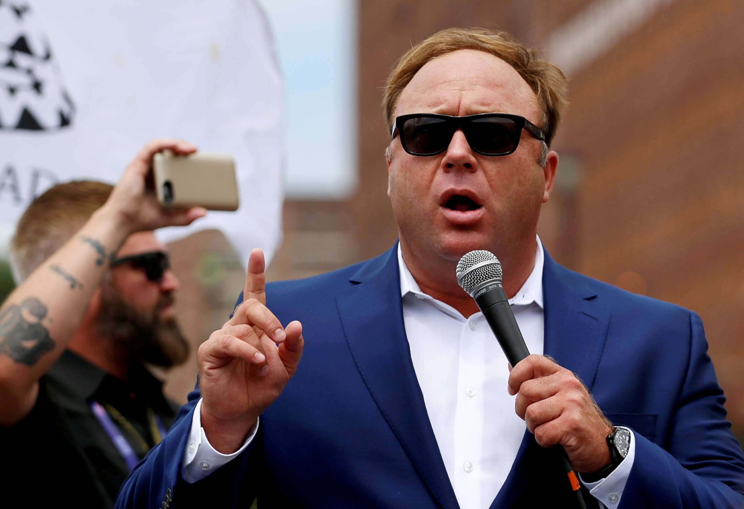 PHOTO: In this file photo, Alex Jones from Infowars.com speaks during a rally in support of Republican presidential candidate Donald Trump near the Republican National Convention in Cleveland, Ohio, July 18, 2016.