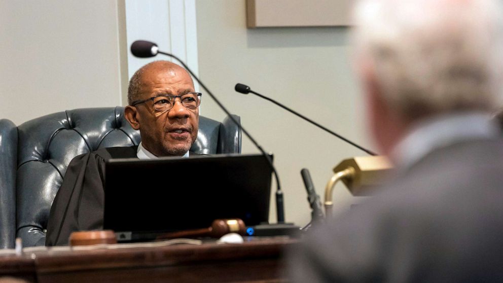 PHOTO: Judge Clifton Newman rules on an objection by defense attorney Dick Harpootlian, foreground, during Alex Murdaugh's double murder trial at the Colleton County Courthouse in Walterboro, S.C., Feb. 27, 2023.