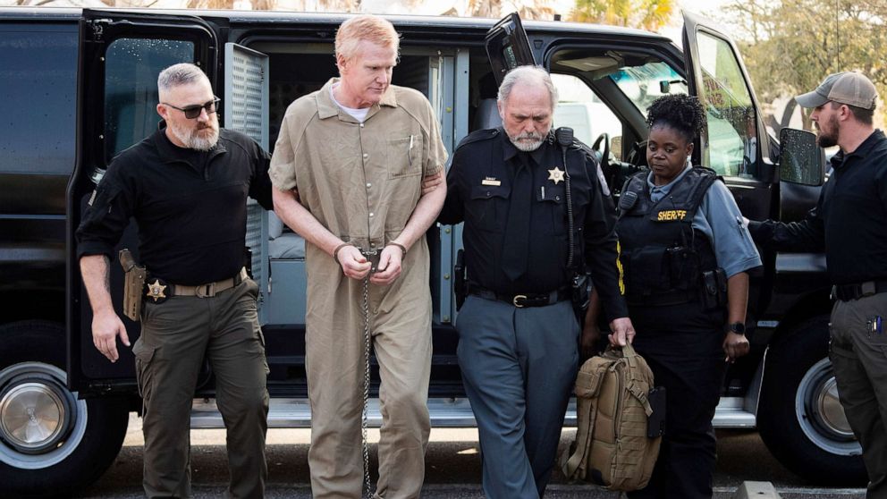 PHOTO: Alex Murdaugh is led to the Colleton County Courthouse by sheriff's deputies for sentencing, March 3, 2023 in Walterboro, S.C..