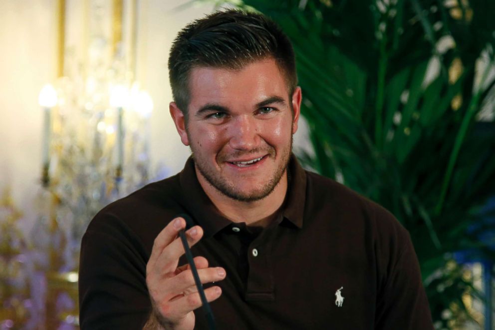 PHOTO: Alek Skarlatos attends a press conference held at the U.S. Ambassador's residence in Paris, Aug. 23, 2015.