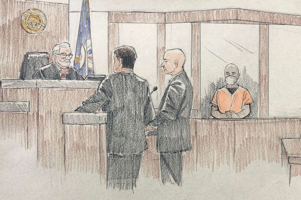 PHOTO: Former Minneapolis police officer J. Alexander Kueng, one of three officers charged with aiding and abetting in the murder of George Floyd, is seen in an artist's sketch attends a court hearing in Minneapolis, Minn., June 4, 2020.