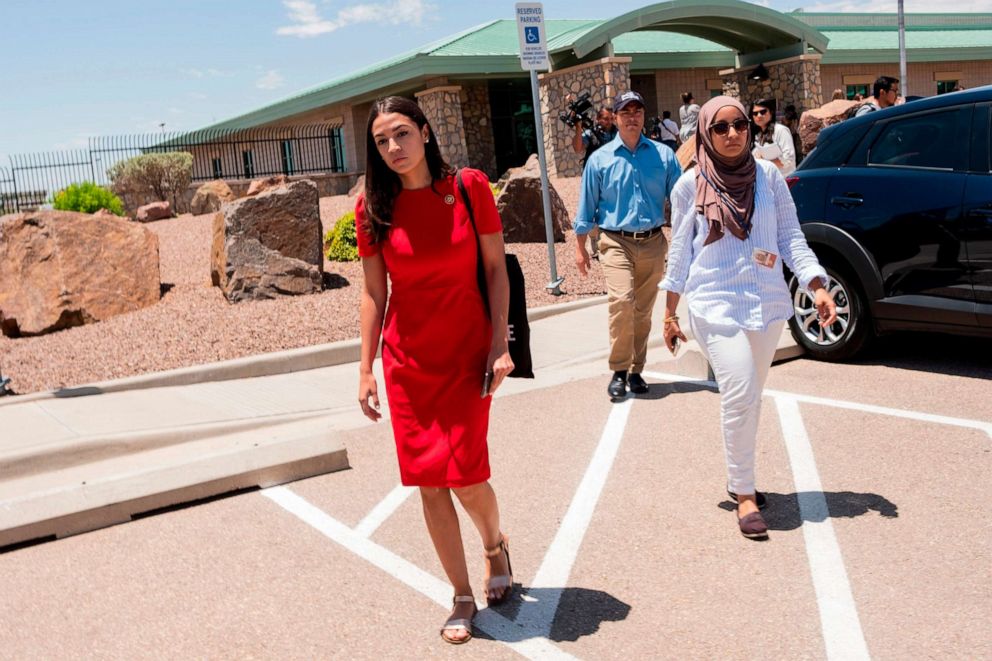 PHOTO: Alexandria Ocasio-Cortez attends with 14 members of the Congressional Hispanic Caucus a tour to Border Patrol facilities and migrant detention centers, July 1, 2019, in El Paso, Texas.