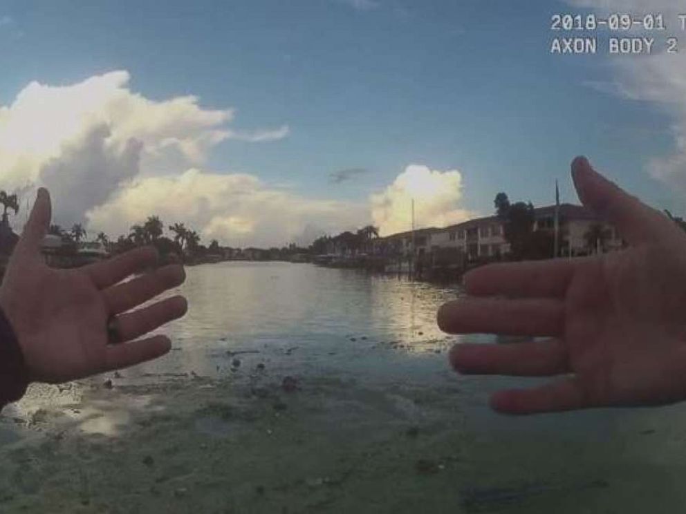Abraham Duarte, 22, was arrested in Cape Coral, Fla., after he struggled to stay afloat covered in algae while fleeing police on Saturday, Sept. 1, 2018.
