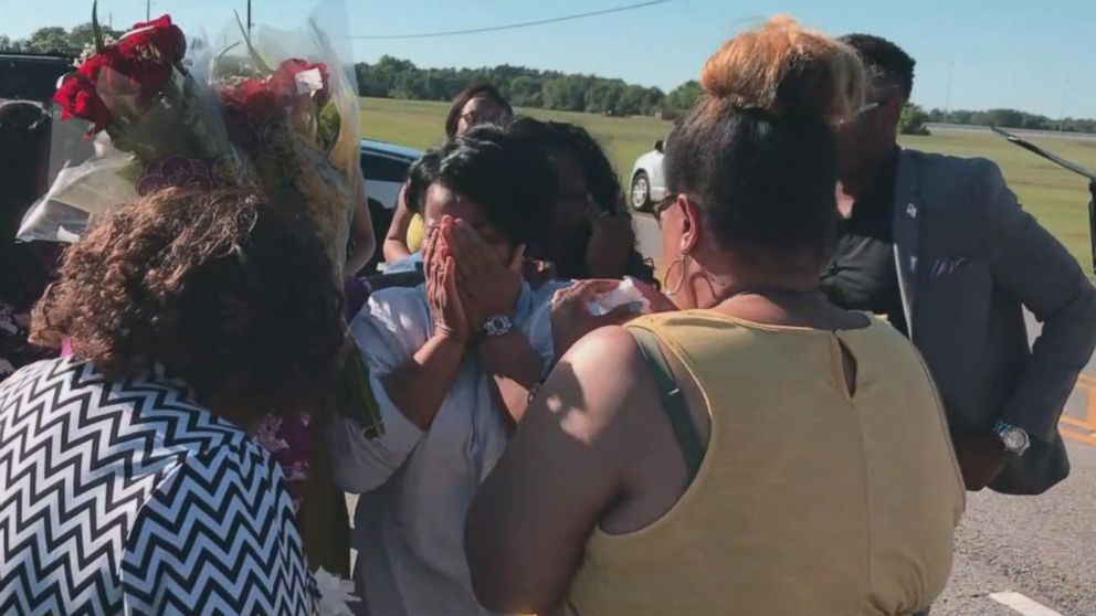 PHOTO: Alice Johnson, a 63-year-old grandmother serving a life sentence on drug charges whose cause was championed by Kim Kardashian West, had an emotional reunion with her family Wednesday after her sentence was commuted by President Donald Trump. 