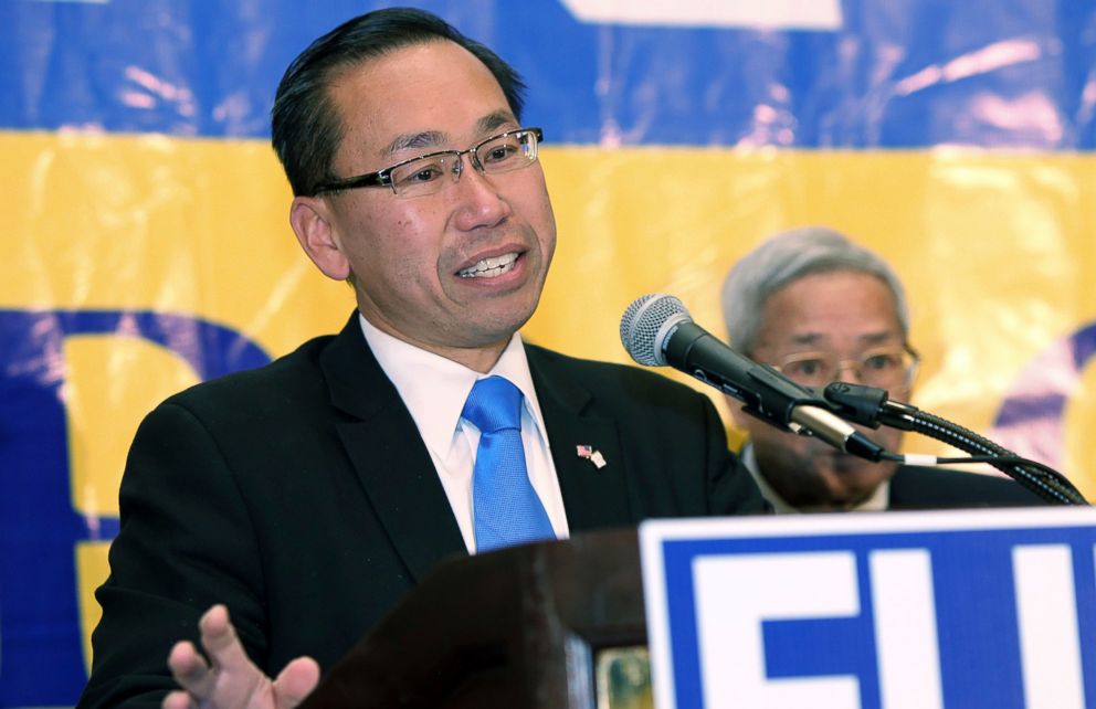 PHOTO: In this Nov. 4, 2014, file photo, Republican candidate for Governor Allan Fung concedes defeat to Democrat Gina Raimondo in Warwick, R.I. Fung is seeking the Republican nomination in the Sept. 12, 2018 primary, to again run for governor.