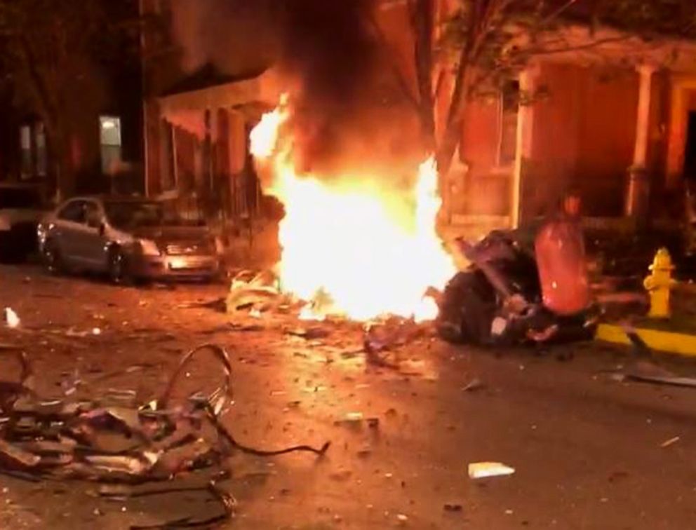 PHOTO: A frame from a video shot by an eyewitness of the car explosion which killed one person in Allentown, Penn.