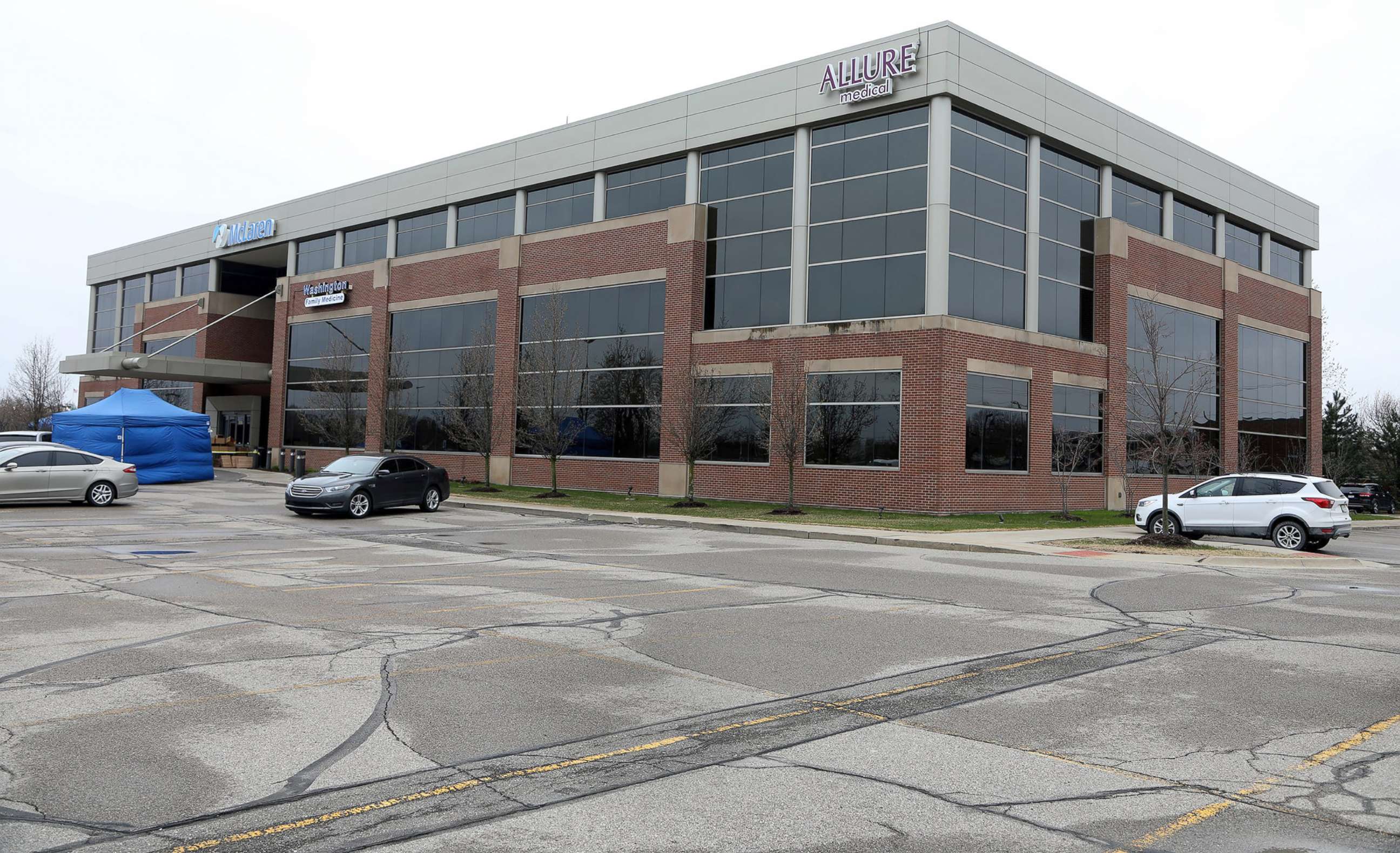 PHOTO: The building housing Allure Medical's office in Shelby Township, Michigan, April 23, 2020. The Federal Bureau of Investigations raided Allure Medical for an alleged "federal violation."