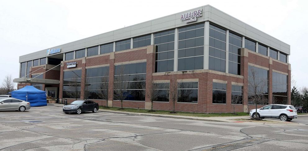 PHOTO: The building housing Allure Medical's office in Shelby Township, Michigan, April 23, 2020. The Federal Bureau of Investigations raided Allure Medical for an alleged "federal violation."