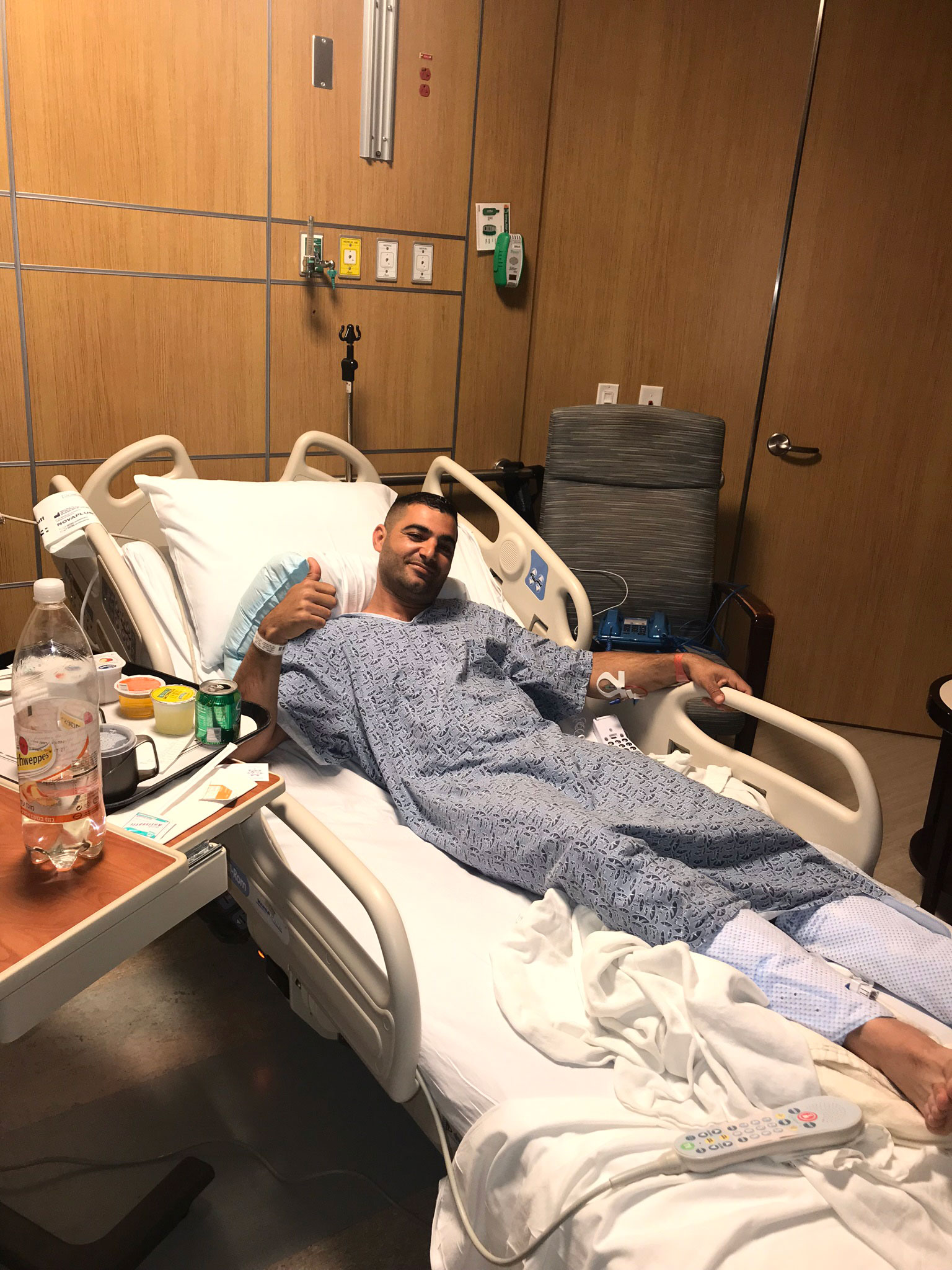 PHOTO: Almog Peretz is pictured in the hospital after surviving a shooting at the Chabad of Poway Synagogue outside of San Diego, Calif., on April 27, 2019. 
