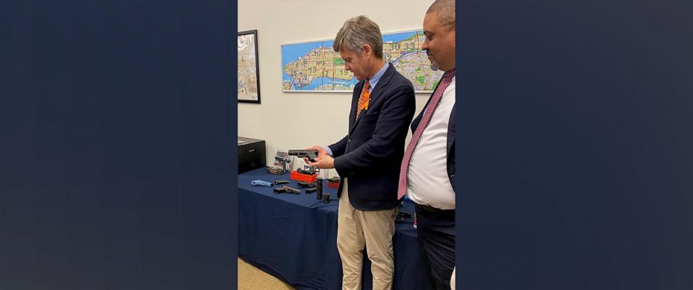 PHOTO: State Sen. Brad Hoylman and Manhattan District Attorney Alvin Bragg inspect a 3D printed gun.
