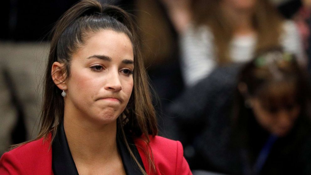 PHOTO: Victim and former gymnast Aly Raisman appears before speaking at the sentencing hearing for Larry Nassar, a former team USA Gymnastics doctor who pleaded guilty in November 2017 to sexual assault charges, in Lansing, Mich., Jan. 19, 2018.