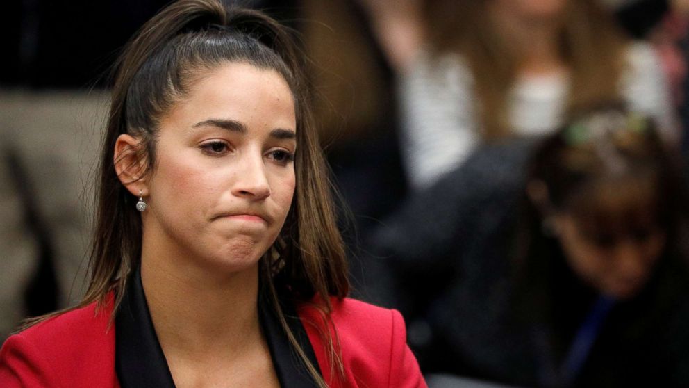 PHOTO: Victim and former gymnast Aly Raisman appears before speaking at the sentencing hearing for Larry Nassar, a former team USA Gymnastics doctor who pleaded guilty in November 2017 to sexual assault charges, in Lansing, Mich., Jan. 19, 2018.