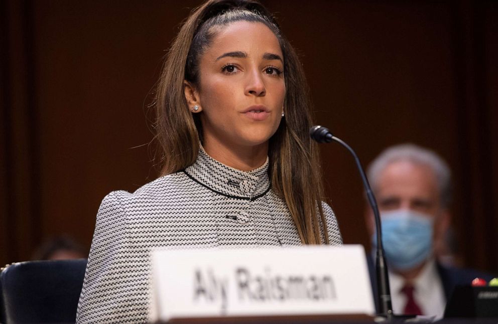 PHOTO: U.S. Olympic gymnast Aly Raisman testifies during a Senate Judiciary hearing on Capitol Hill, Sept. 15, 2021, in Washington, D.C.
