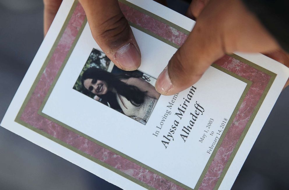 PHOTO: A program is seen from the funeral of Alyssa Alhadeff at the Garden of Aaron at Star of David Memorial Gardens, Feb. 16, 2018 in Parkland, Florida. Alhadeff was one of 17 people killed in the shooting at Marjory Stoneman Douglas High School.