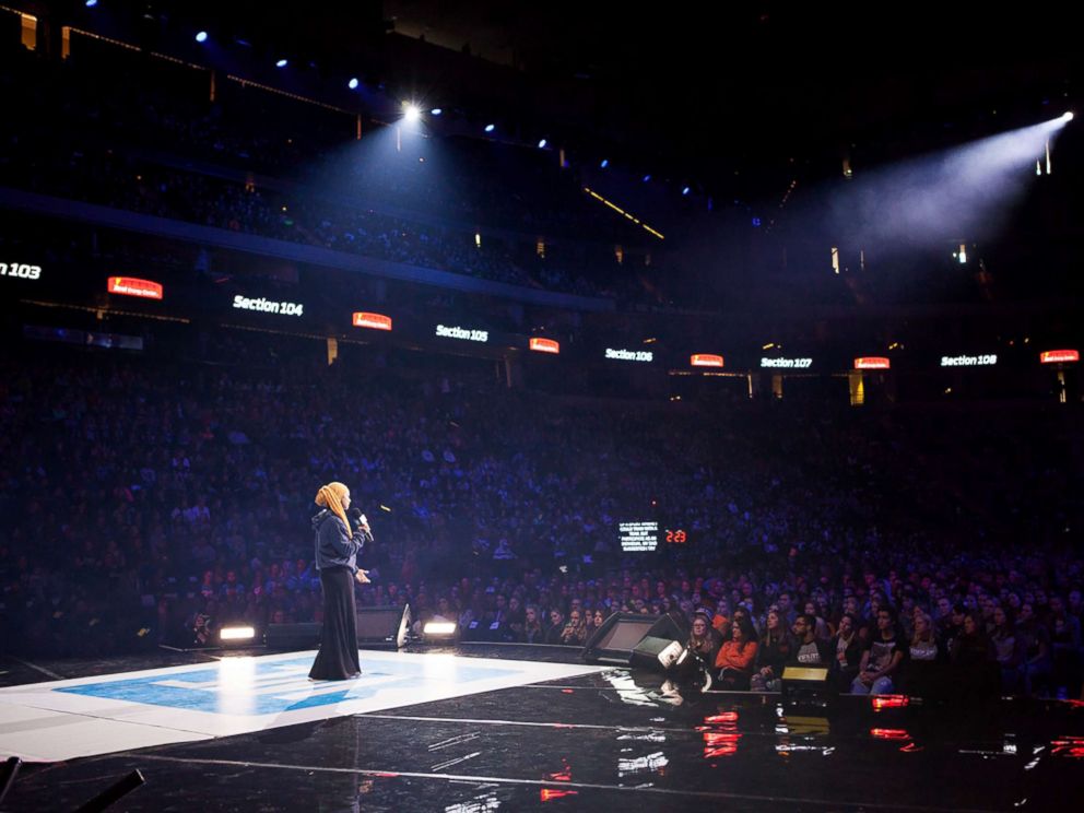 PHOTO: Amaiya Zafar speaks during a WE day event in Minnesota.