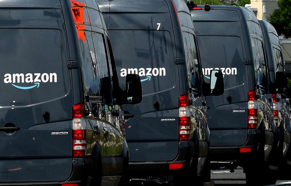 PHOTO: Amazon delivery vans are seen, May 14, 2019, in Orlando, Fla., May 13, 2019.