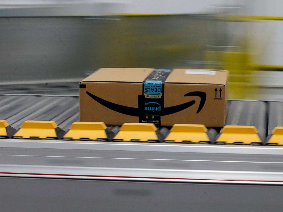 PHOTO: A box for an Amazon prime customer moves through the new Amazon Fulfillment Center in Sacramento, Calif., Feb. 9, 2018.