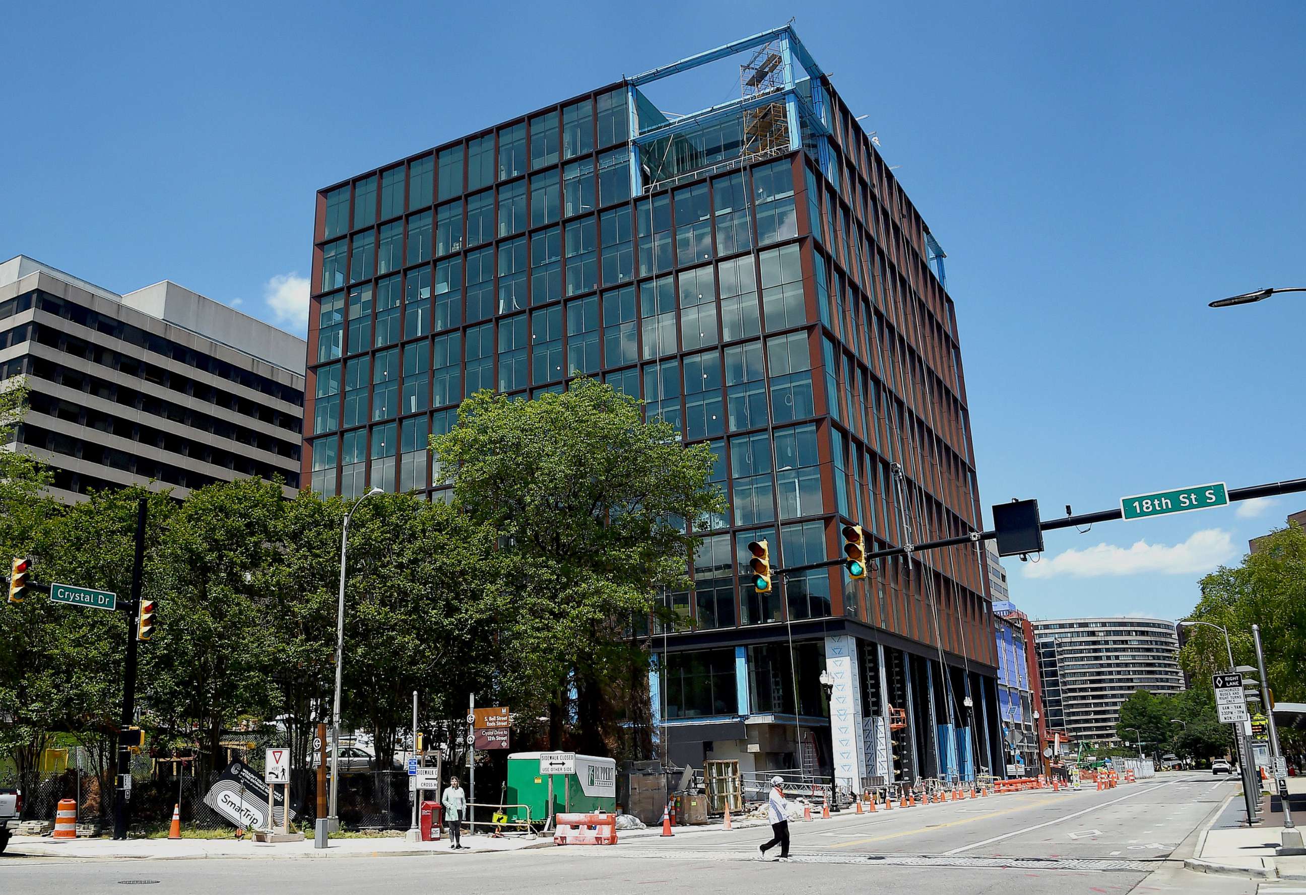 PHOTO: The new headquarters of Amazon, which plans to create 25,000 new jobs, is under construction in the Crystal City neighborhood of Arlington, Virginia, on May 13, 2020.