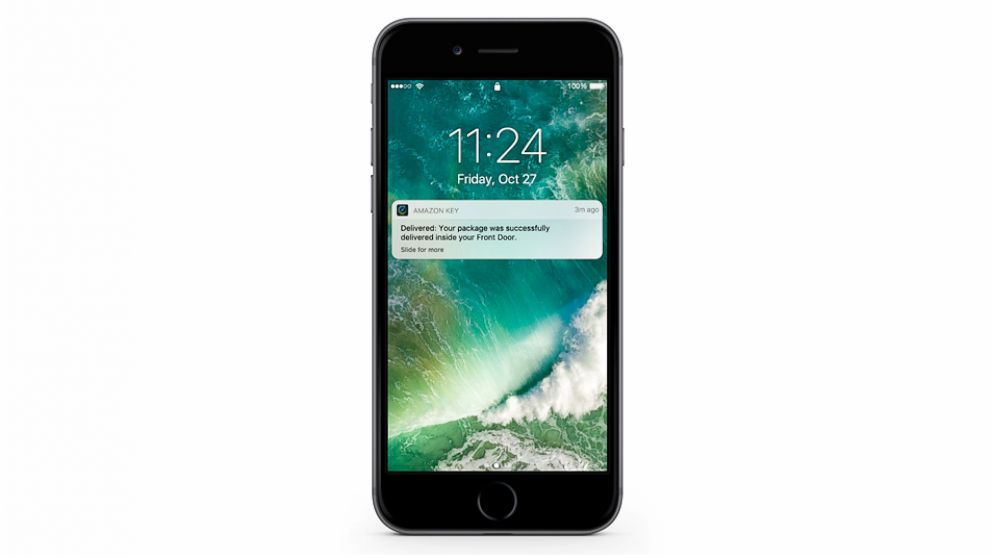PHOTO: A sample notification from the Amazon Key app is shown here alerting a customer that a package was successfully delivered inside their home. 
