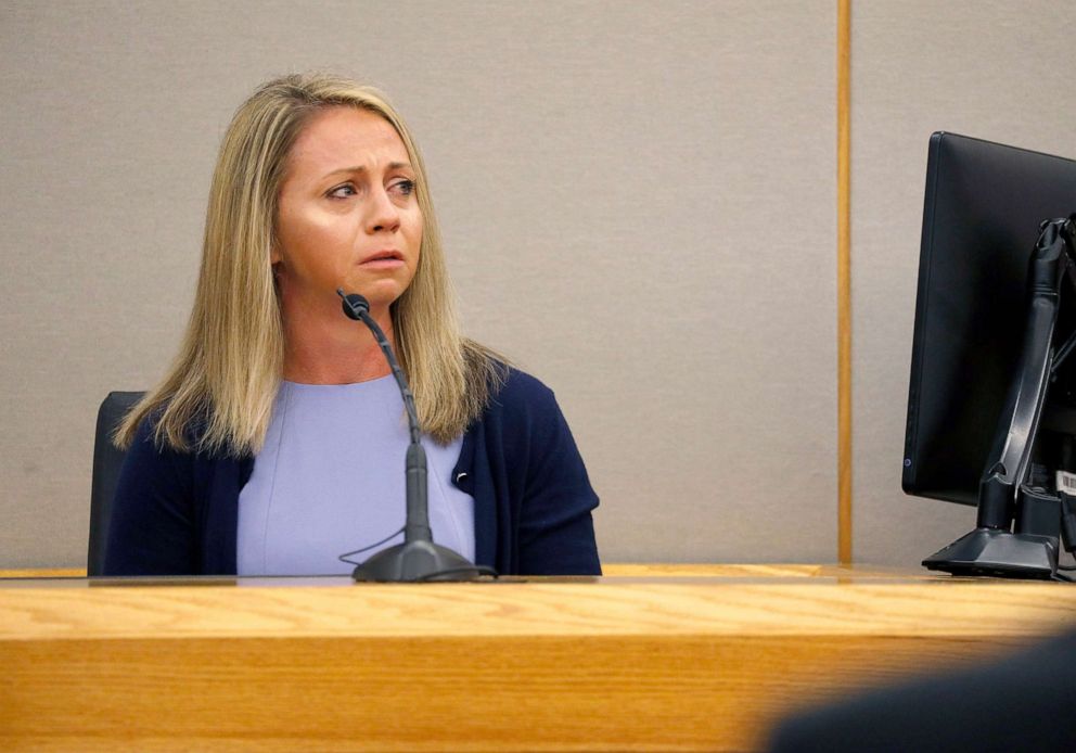 PHOTO: Fired Dallas police officer Amber Guyger becomes emotional as she testifies in her murder trial, Sept. 27, 2019, in Dallas.