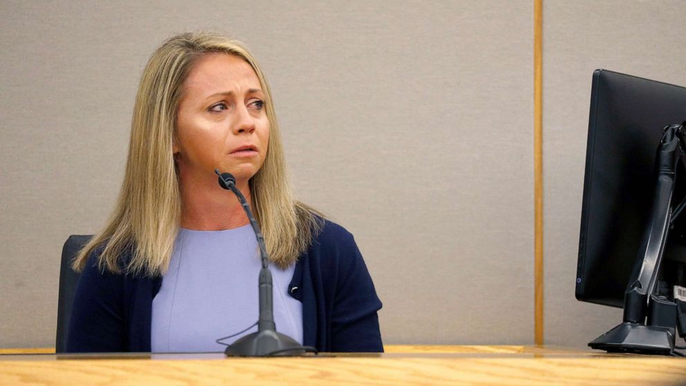 PHOTO: Fired Dallas police officer Amber Guyger becomes emotional as she testifies in her murder trial, Sept. 27, 2019, in Dallas.