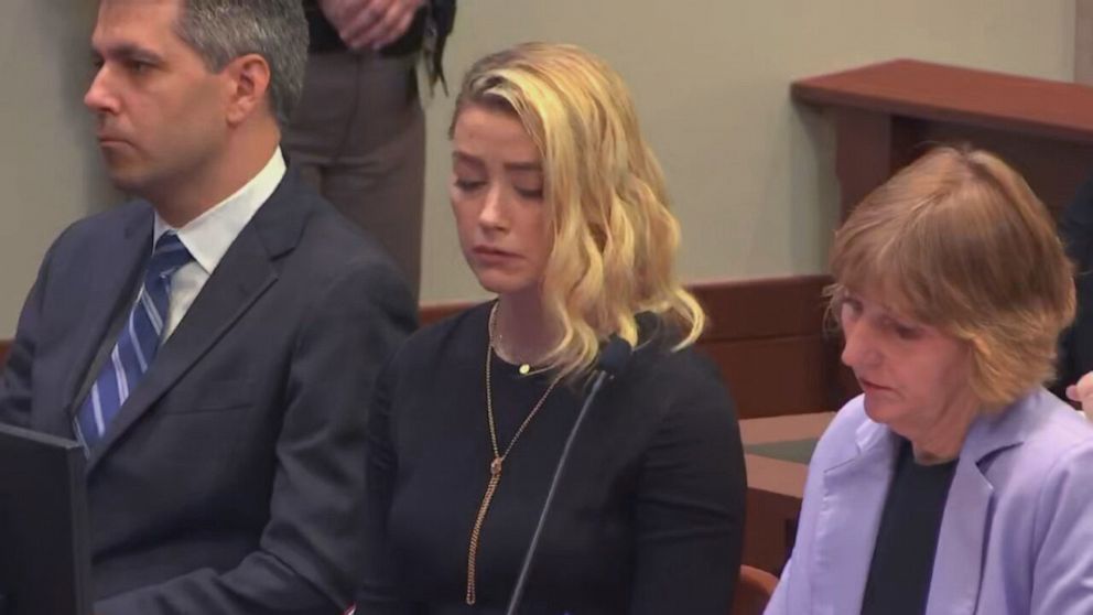 PHOTO: In this screen grab taken from a video, Amber Heard is shown in court at the Fairfax County Circuit Courthouse in Fairfax, Va., on June 1, 2022.