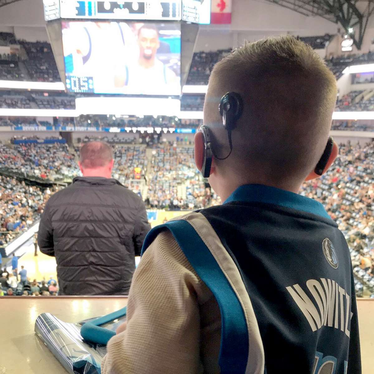 PHOTO: Jace Lee, 4, of North Texas, is classified as having severe to profound deafness. He has a cochlear implant in his left ear and a hearing aid in his right. On Jan. 9, he attended his first Dallas Mavericks NBA game.