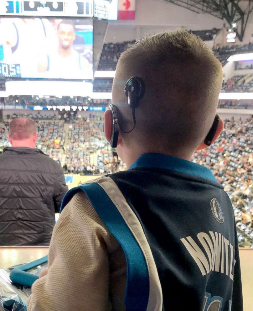PHOTO: Jace Lee, 4, of North Texas, is classified as having severe to profound deafness. He has a cochlear implant in his left ear and a hearing aid in his right. On Jan. 9, he attended his first Dallas Mavericks NBA game.