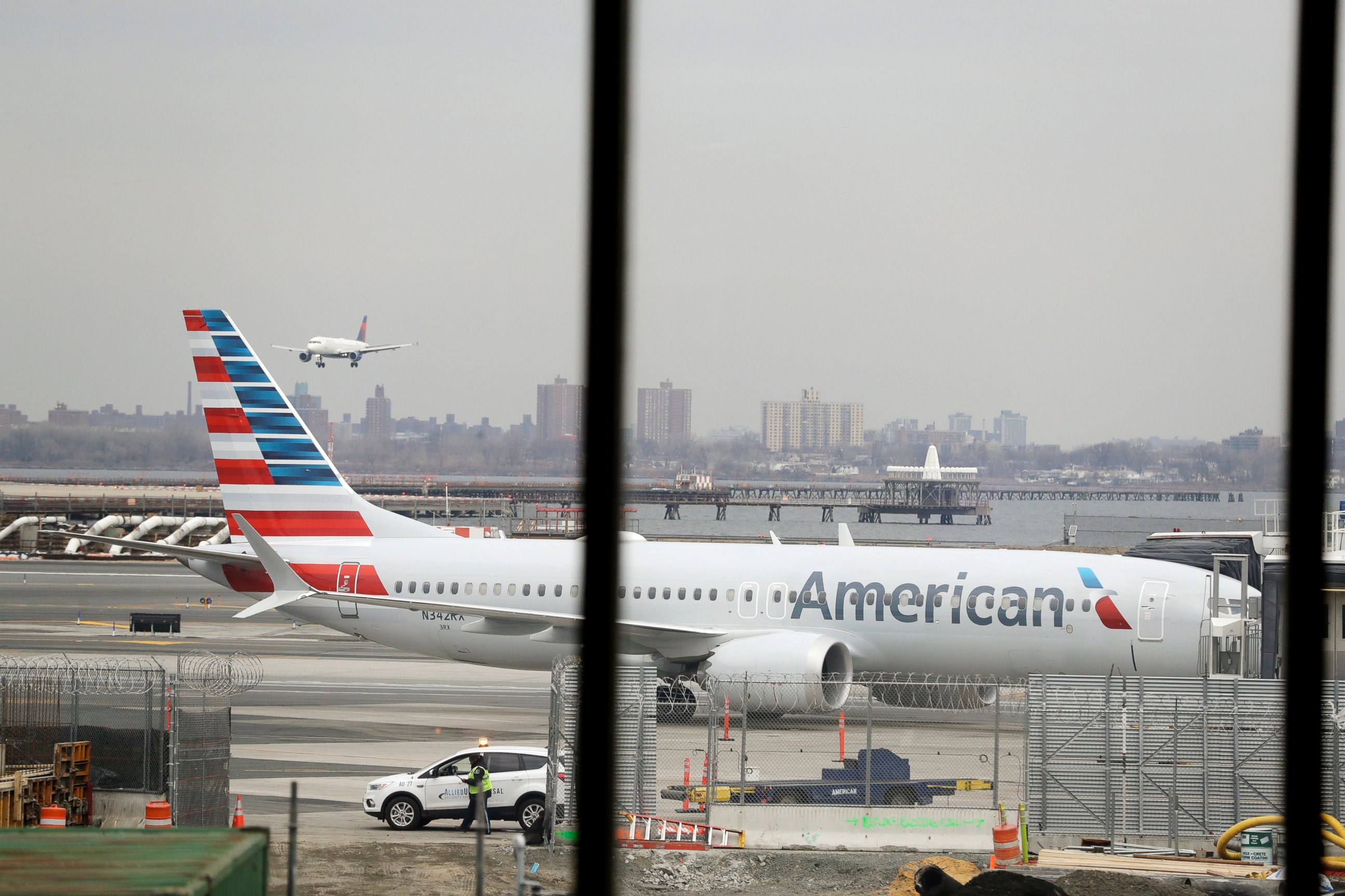 PHOTO: In a March 13, 2019 file photo, an American Airlines Boeing 737 MAX 8 sits at a boarding gate at LaGuardia Airport in New York.