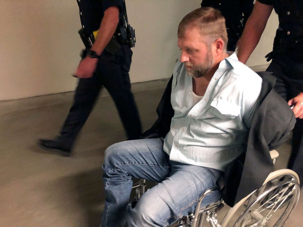 PHOTO: Anti-government activist Ammon Bundy is wheeled from the Idaho Statehouse in Boise, Idaho, Aug. 26, 2020, following his second arrest for trespassing in two days.