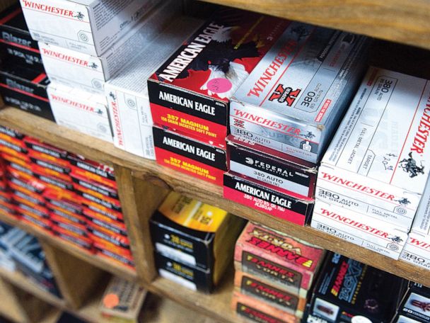 PHOTO: Various boxes of ammunition sits stocked ready for purchase at Country Pleasures in downtown Porterville, Calif., Nov. 30, 2016.