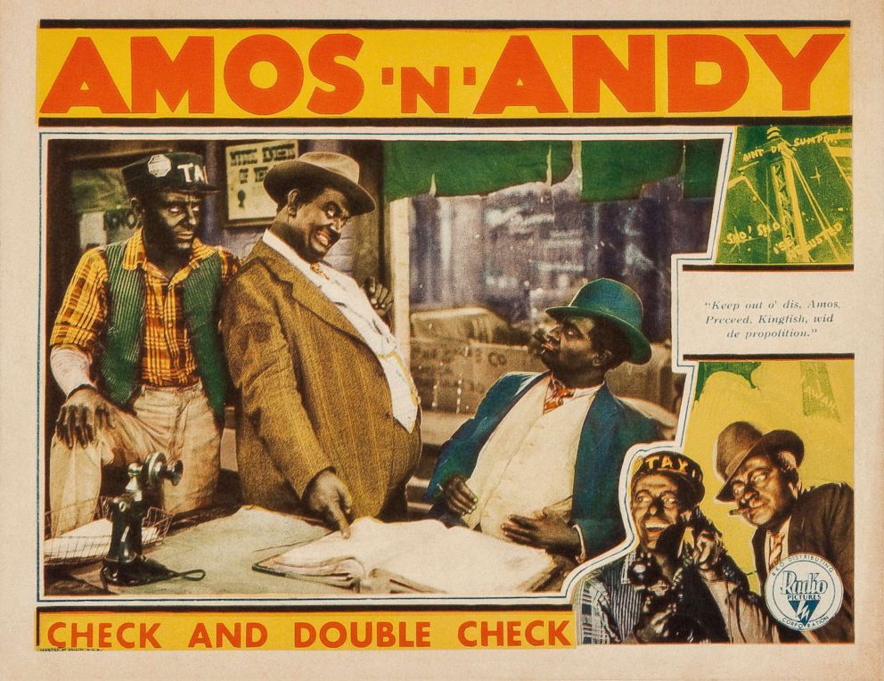 PHOTO: A lobby card from the comedy "Check and Double Check" starring radio's Freeman Godsen and Charles Correll in blackface as Amos and Andy, with Duke Ellington and His Cotton Club Orchestra, 1929.