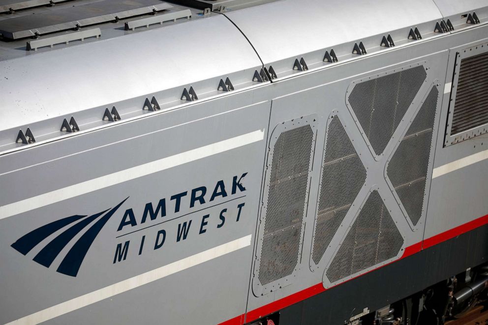 PHOTO: A New Siemens SC-44 Charger locomotive sits parked in an Amtrak rail yard at Chicago Union Station in Chicago, March 2, 2022.