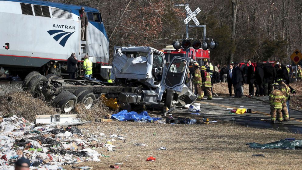 PHOTO: Emergency personnel work at the scene of a train crash involving a garbage truck in Crozet, Va., Jan. 31, 2018. An Amtrak passenger train carrying dozens of GOP lawmakers to a Republican retreat in West Virginia struck the truck.