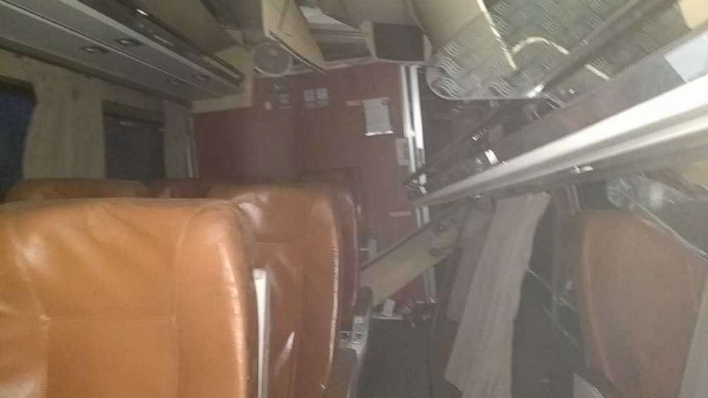 This image shows the interior of the Amtrak train after it derailed going over a bridge near Dupont, Washington, Dec. 18, 2017.