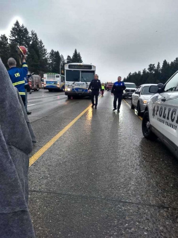 PHOTO: This image shows the scene of the accident when an Amtrak train derailed going over a bridge near Dupont, Washington, Dec. 18, 2017.