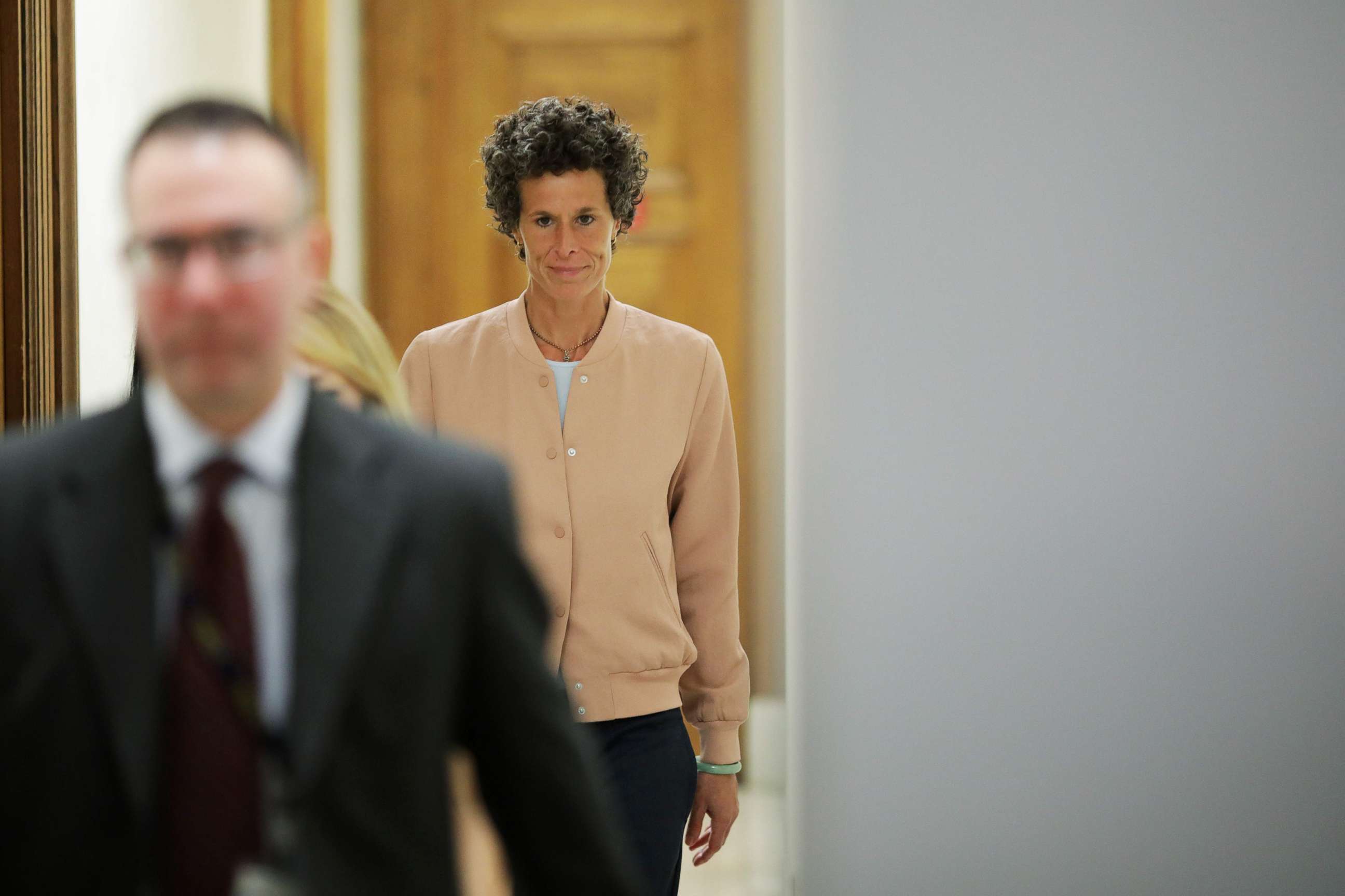 PHOTO: Andrea Constand, key witness in the case against actor and comedian Bill Cosby, leaves the courtroom during a recess on the sixth day of Cosby's sexual assault retrial at the Montgomery County Courthouse in Norristown, Pa., April 16, 2018.