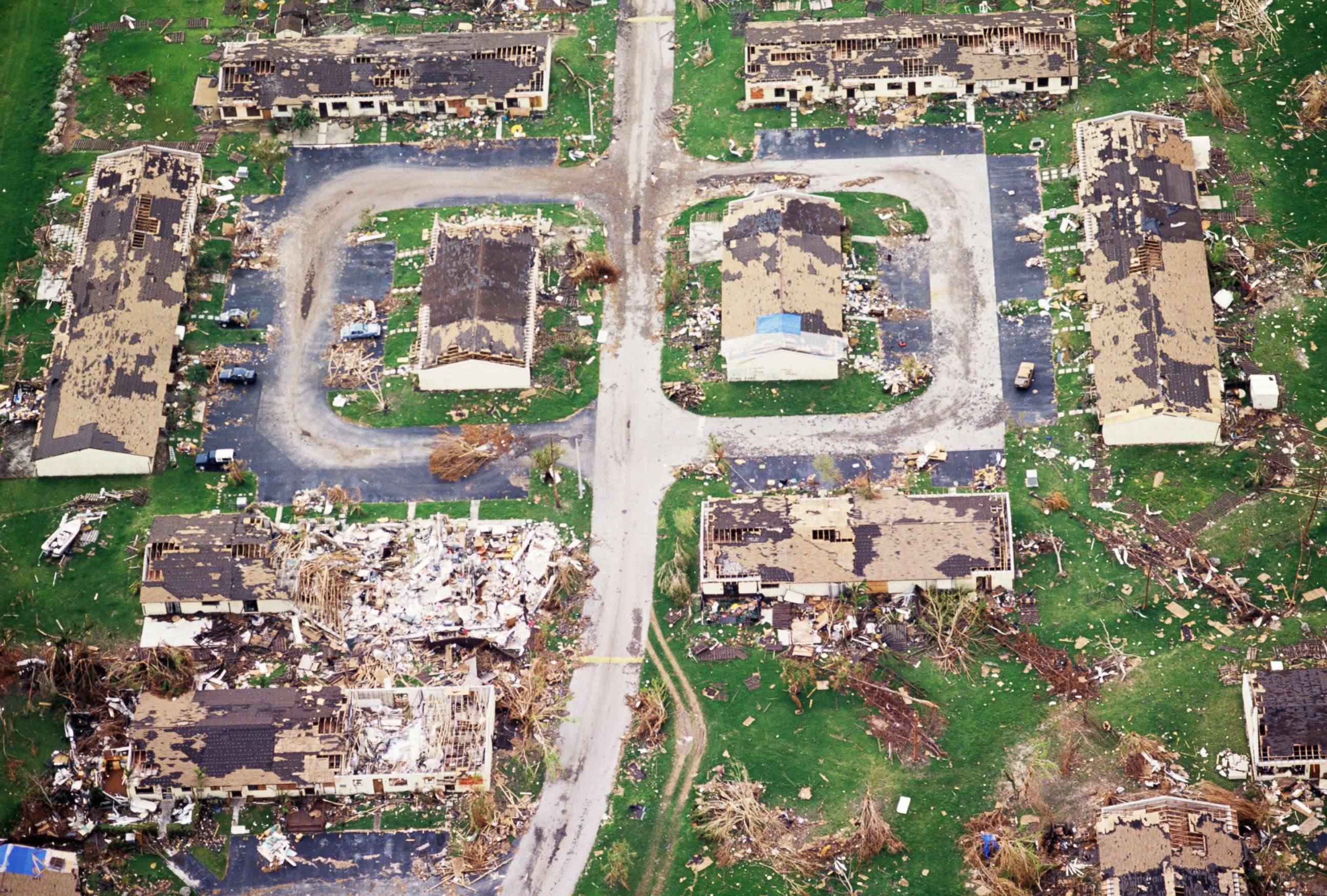 PHOTO: A neighborhood after Hurricane Andrew ripped through the area in Dade City, Fla., Sept. 1, 1992.