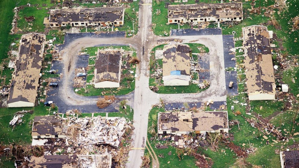 PHOTO: A neighborhood after Hurricane Andrew ripped through the area in Dade City, Fla., Sept. 1, 1992.
