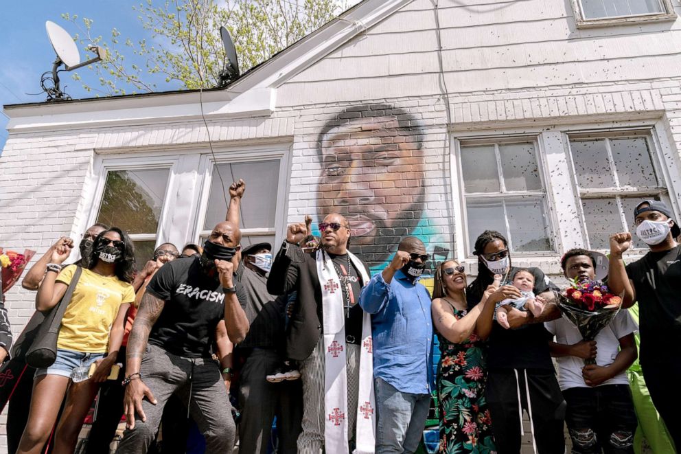 PHOTO: Demonstrators march in the street to protest the police killing of Andrew Brown Jr., in Elizabeth City, N.C., on May 2, 2021.  