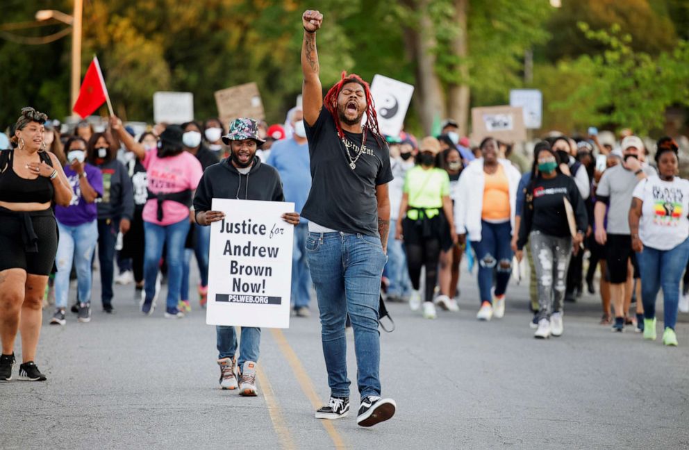 PHOTO: Protesters march to the site where sheriff's deputies killed Andrew Brown Jr. in Elizabeth City, North Carolina, May 1, 2021.