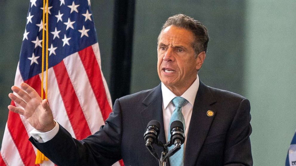 PHOTO: New York Gov. Andrew Cuomo speaks during a press conference at One World Trade Center on June 15, 2021 in New York City. The Governor announced that 70% of New York State's adult population has received at least one dose of the COVID-19 vaccine.