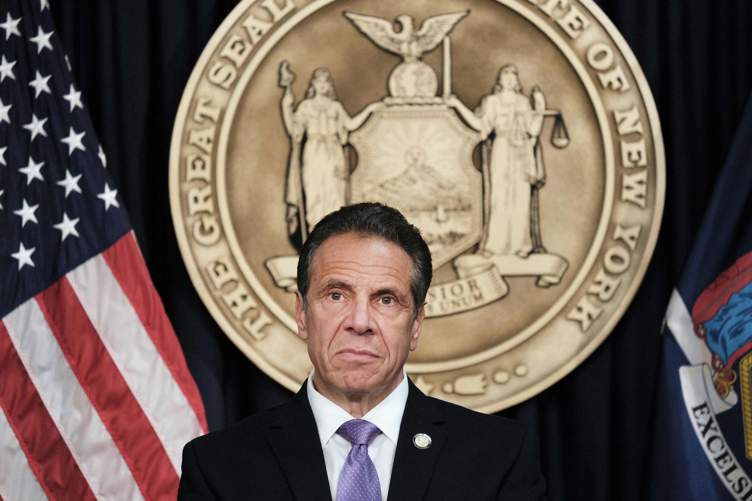 PHOTO: Governor Andrew Cuomo speaks to the media at a news conference in Manhattan on May 5, 2021, in New York.