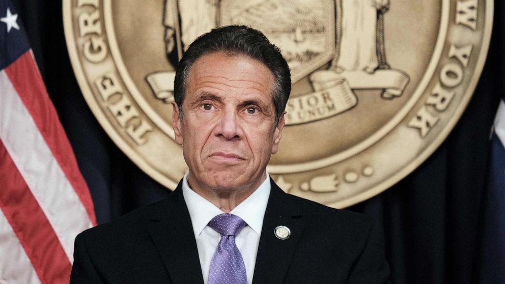 PHOTO: Governor Andrew Cuomo speaks to the media at a news conference in Manhattan on May 5, 2021, in New York.