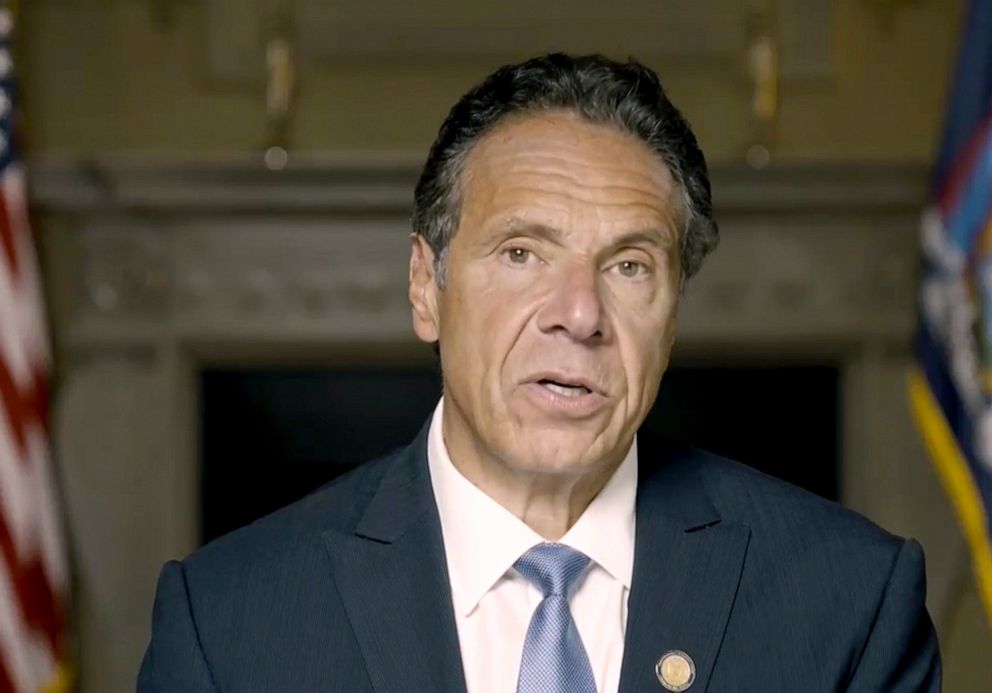 PHOTO: New York Gov. Andrew Cuomo makes a statement in a pre-recorded video released, Aug. 3, 2021, in New York.