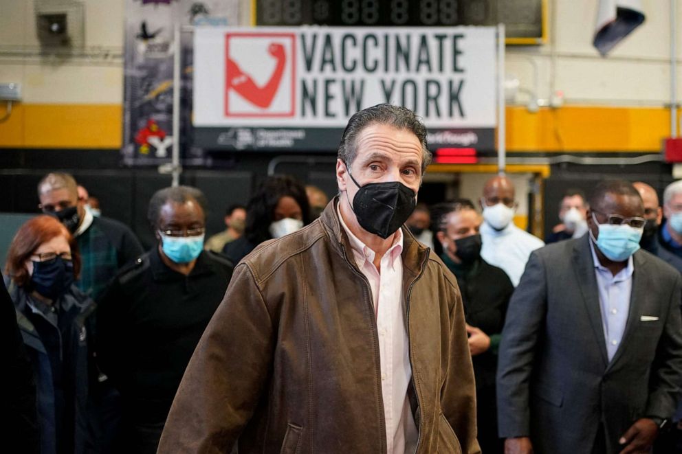 PHOTO: New York Governor Andrew Cuomo arrives to a vaccination site in Brooklyn, New York, Feb. 22, 2021.