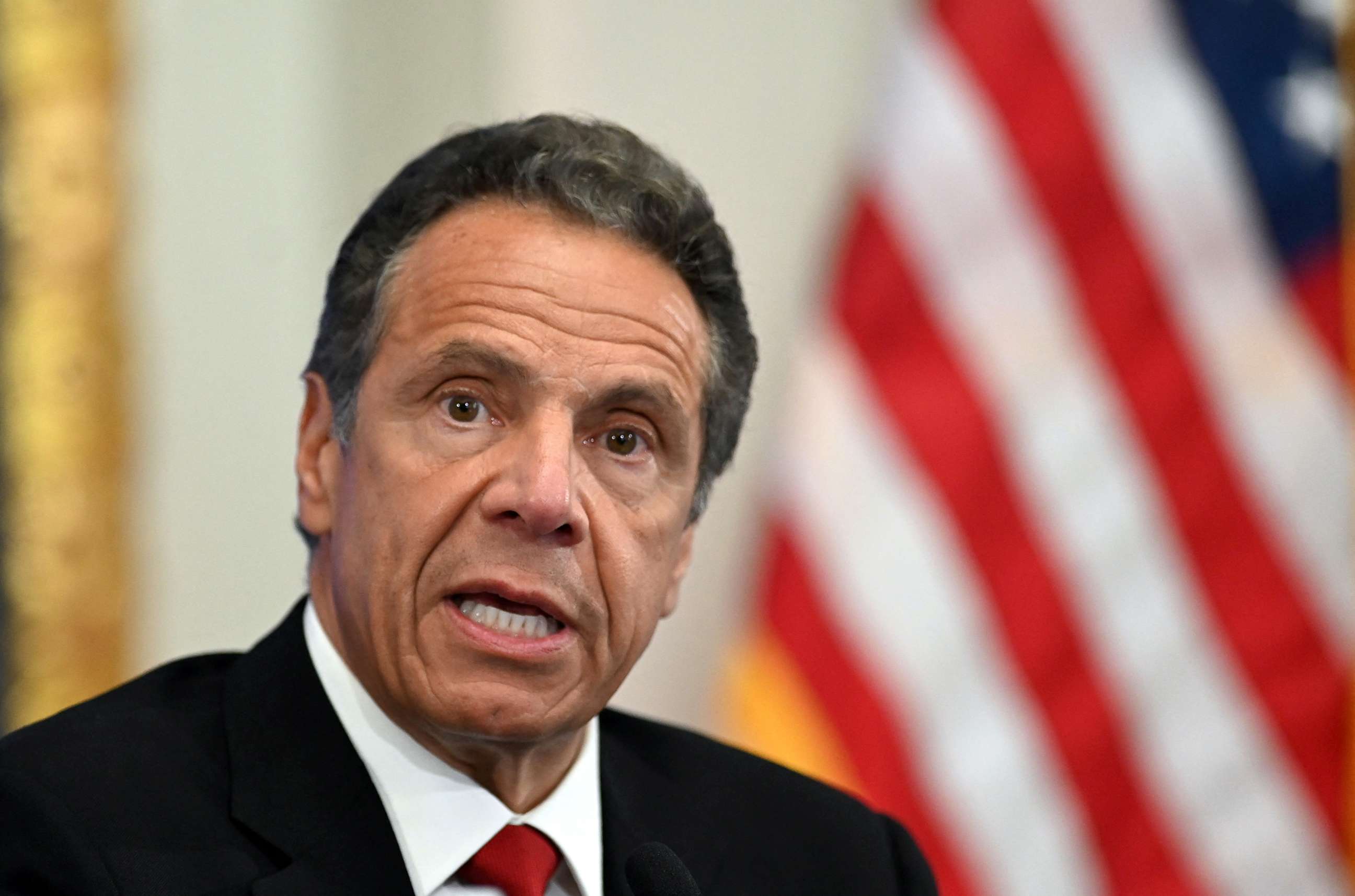 PHOTO: Governor of New York Andrew Cuomo speaks during a press conference at the New York Stock Exchange (NYSE) at Wall Street in New York City.