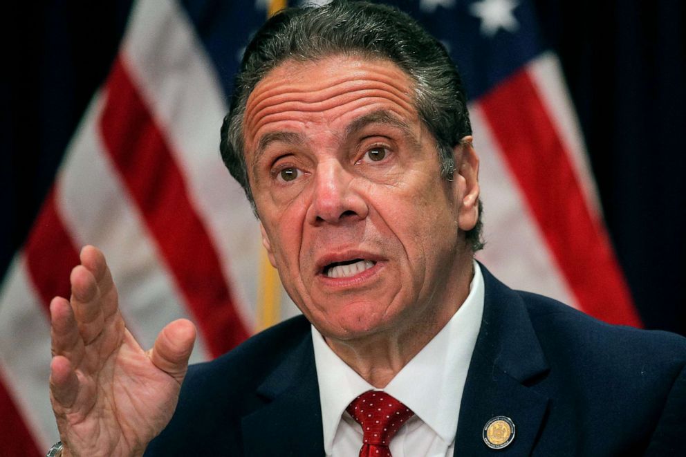 PHOTO: New York Governor Andrew Cuomo speaks during a news conference at his offices in New York City, March 24, 2021.